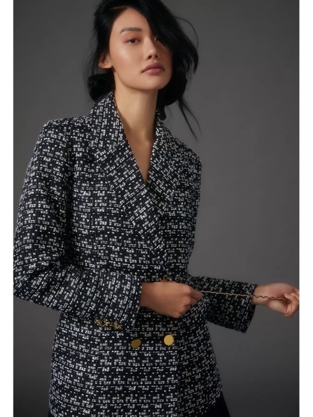 Anthropologie Maeve Double-Breasted Tweed Blazer Jacket Size Large